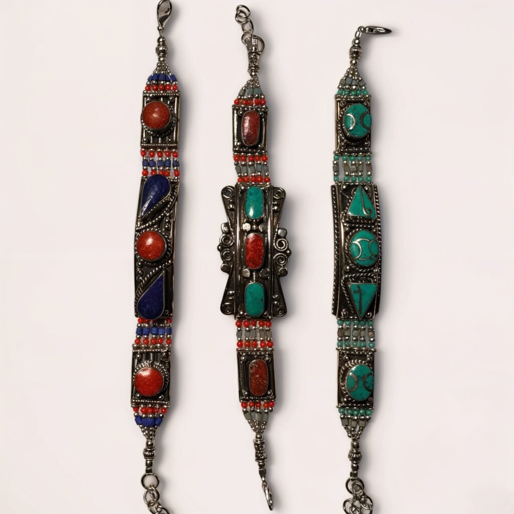 Brazaletes Tribales de Poder / Turquesa, Lapis y Coral Rojo