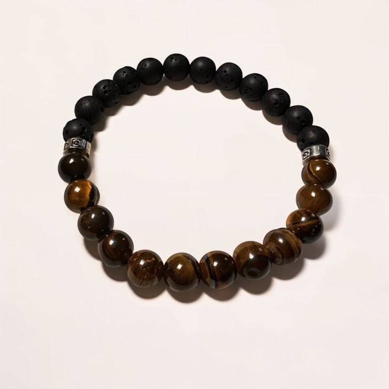 Pulsera de Ojo de Tigre y Piedra Volcánica / Protección, Enraizamiento y Fuerza