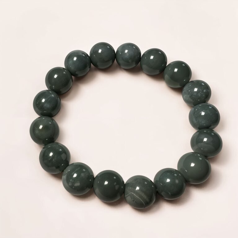 Pulsera de Ojo de Gato Verde Grisáceo / Protección, Intuición y Calma